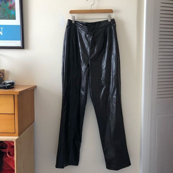 George Pants - Brown Faux Leather Straight Leg Pants